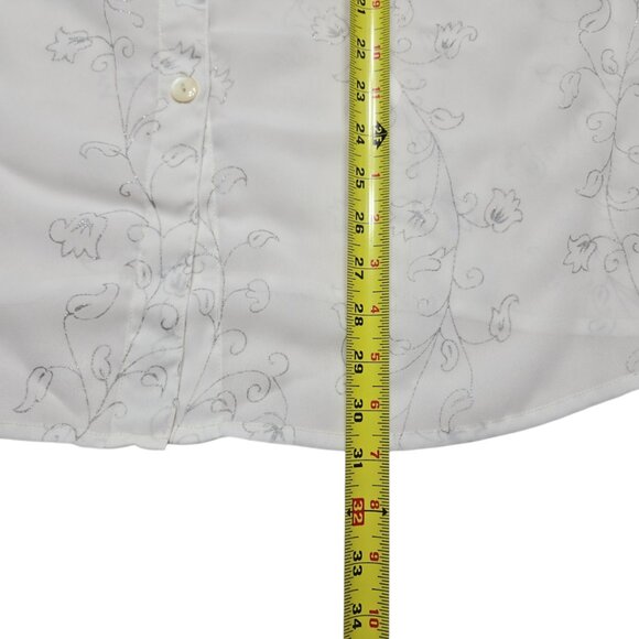 Mosaic Blouse Womens 16 White Floral Sheer Button Up Shirt Fairy Romantic Top - Picture 5 of 12